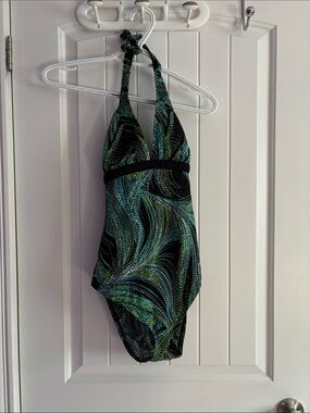 Speedo Green and Blue Halter One-Piece Swimsuit